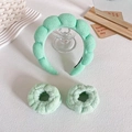 Light green plush headband and wristband set for face washing and makeup routines - Green