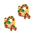 Christmas themed gold stainless steel reindeer charms with red and green enamel coating - Gold Pretzel Shape