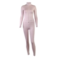 Dettaglio del set yoga rosa chiaro con giacca a collo alto e leggings a vita alta - S / Rosa