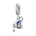 S925 sterling silver cat and blue enamel moon charm with sparkling yellow zircon stars - Star and Moon Playful Cat Pendant 0168