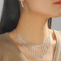 Elegant bridal jewelry set featuring floral zircon necklace and earrings in silver - DTN14026980S-Silver Full Rhinestone