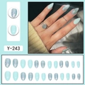 Faux ongles bleu ciel et pailletés argentés forme amande longue pour manucure élégante - Bleu Clair Paillettes Diamant Argent (Y-243)