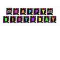 Neon theme birthday banner set with Happy Birthday and Let's Glow letters on black - Party Banner