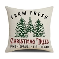 Linen Christmas pillow case featuring Farm Fresh Christmas Trees print and text - Beige Farm Fresh Trees List/22YM13-35