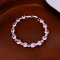 Bracelet ajustable de luxe avec zircons roses et blancs dans un cadre argenté - Style 76# Argent Rose Rond