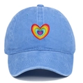 Detailed embroidery of rainbow heart on light blue washed cotton baseball cap - One Size / Light Blue