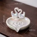 Porte-savon en céramique perlée en forme de cygne et cœur pour bijoux et déco - Style de Drainage Cygne Coeur / Blanc Nacré