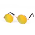Retro mini round pet sunglasses with rose gold frames and bright yellow lenses - Red Reflective Round