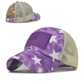 Berretto da baseball viola in cotone lavato con stelle e incrocio elastico per coda di cavallo - Viola