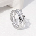 Anillo ajustable de doble capa en acero inoxidable plateado con diseño de cuerda - Abierto Ajustable / Color Acero