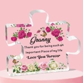 Pink puzzle-shaped acrylic plaque with rose and butterfly patterns for Granny gift - Granny Pink Background Style (Q41)