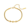 Elegante bracciale a catena serpente in acciaio inossidabile dorato con tre perline - Bracciale a Catena a Serpente Rotonda con Perline in Acciaio Inossidabile
