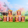 Set of 6 Zen monk figurines in orange robes with calligraphy backdrops for desk decor - 1034-23 Zen Little Monk (Set of 6)