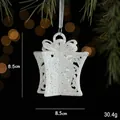 Sparkly white Christmas gift box hanging ornament with silver ribbon for tree decor - Gift Box Version