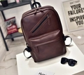 Men's dark brown PU leather backpack with vintage style and multiple zipper compartments - Style 9801 / Brown