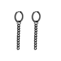 Unisex black punk style chain earrings with round hoop and flat curb link drops - Style 19 Black Single