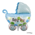 Blue baby stroller foil balloon with green dots and Baby Boy text for birthday decor - Medium Baby Stroller Blue