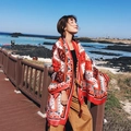 Bohemian red cotton linen beach shawl with ethnic geometric patterns and red tassels - 180*90CM / 37205-Red Black Bohemian