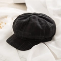 Classic black plaid newsboy octagonal hat with vintage British style in a textured finish - One Size / Plaid Hat-Black