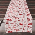 White Christmas table runner with red HO HO HO text and reindeer patterns on wood table - 33*183cm / White Base Red HO HO HO