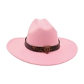 Pink felt fedora hat with leopard print band and vintage leopard head metal buckle - One Size / Pink