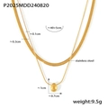 Golden double-layer stainless steel necklace featuring snake chain and teardrop pendant - Snake Chain Heart Pendant / Gold Double Layer
