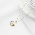Chic golden shell necklace featuring a round white mother of pearl pendant with sea wave design - Sea Wave / Gold