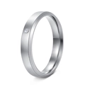 Polished silver stainless steel ring with double beveled edges and a small zircon inlay - US 6 / Silver Women's 4MM