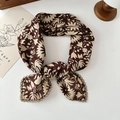 Brown cotton-linen neck scarf with beige floral pattern and delicate lace trim edge - Coffee Silhouette