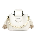 Cream white structured bucket bag with acrylic chain and geometric wide strap - Off-white (3 Shoulder Straps)