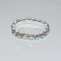 Silver stretch bracelet featuring multiple rows of iridescent AB rhinestones - 1 Row Silver AB Rhinestone Ring