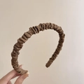 French style brown pleated satin headband with elegant scrunchie texture for women - Light Coffee