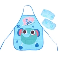 Blue waterproof kids apron set with elephant pattern and matching sleeve covers - Apron + Sleeves Set / Blue (Elephant)