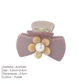Elegant purple acetate hair claw clip with cream camellia flower and pearl detail - Purple