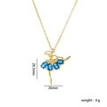 Golden ballet girl necklace with blue zircon pendant and size dimensions - Blue