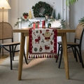 Runner da tavola natalizio con Babbo Natale e renne in rosso e crema con nappe decorative - 35*140cm / Babbo Natale + Nappa Rossa