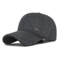 Herren Winter-Baseballkappe in Melange-Grau mit Ohrenschützern und Metall-Emblem - Verstellbar / Grau