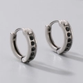 Silver cross design titanium hoop earrings with black zircon stones for women - Industrial Five Stone Black Zirconia Style (KE111068-OT)