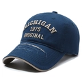 Navy blue vintage distressed baseball cap with Michigan 1975 cream 3D embroidery - Adjustable / Navy Blue