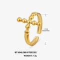 Adjustable golden stainless steel cross ring with small bead details and 1.7cm diameter - Gold