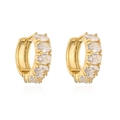 Golden hoop earrings featuring oval-cut clear cubic zirconia in a vintage luxury style - White