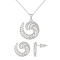 Detailed view of polished silver twisted spiral pendant necklace and matching earrings set - Platinum Plated 2-Piece Set