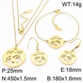 Conjunto de joyas de acero inoxidable dorado con letras MOM y huellas y medidas - Conjunto de 3 Piezas Dorado (KS218443-KLX)