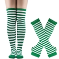 St. Patrick's Day green and white striped over-knee socks and matching arm sleeves set - Green White Striped Socks and Gloves
