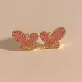 Boucles d'oreilles papillon dorées avec émail rose et petits zircons étincelants - Or Rose (KDE2166)