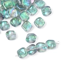 Iridescent square glass beads in green, blue, and purple hues for DIY jewelry making - Gradient Green
