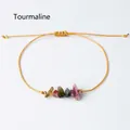 Handmade bohemian yellow wax cord bracelet featuring multi-colored tourmaline gemstones - Tourmaline