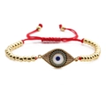 Adjustable red string Evil Eye bracelet with gold copper beads and zircon crystals - Copper Beads Red Rope