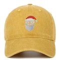 Close-up of mustard yellow washed cotton baseball cap with Santa Claus embroidery - Adjustable / Yellow