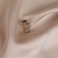 Crescent moon brooch with white rhinestones and blue striped cap on champagne silk - 514# Moon